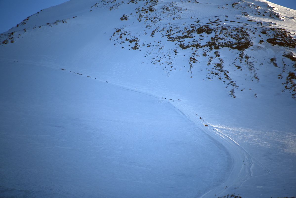 10D Many Climbers On The Traverse Just After Sunrise From Garabashi Camp On Mount Elbrus Climb